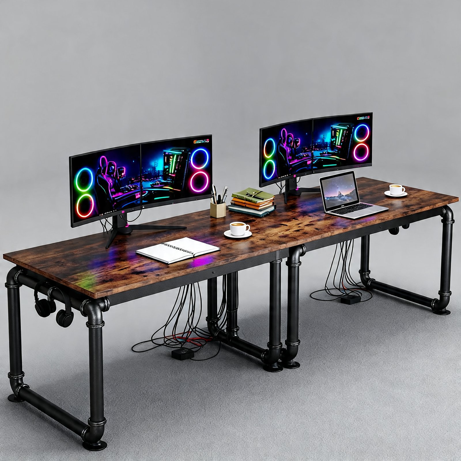 double desk in action