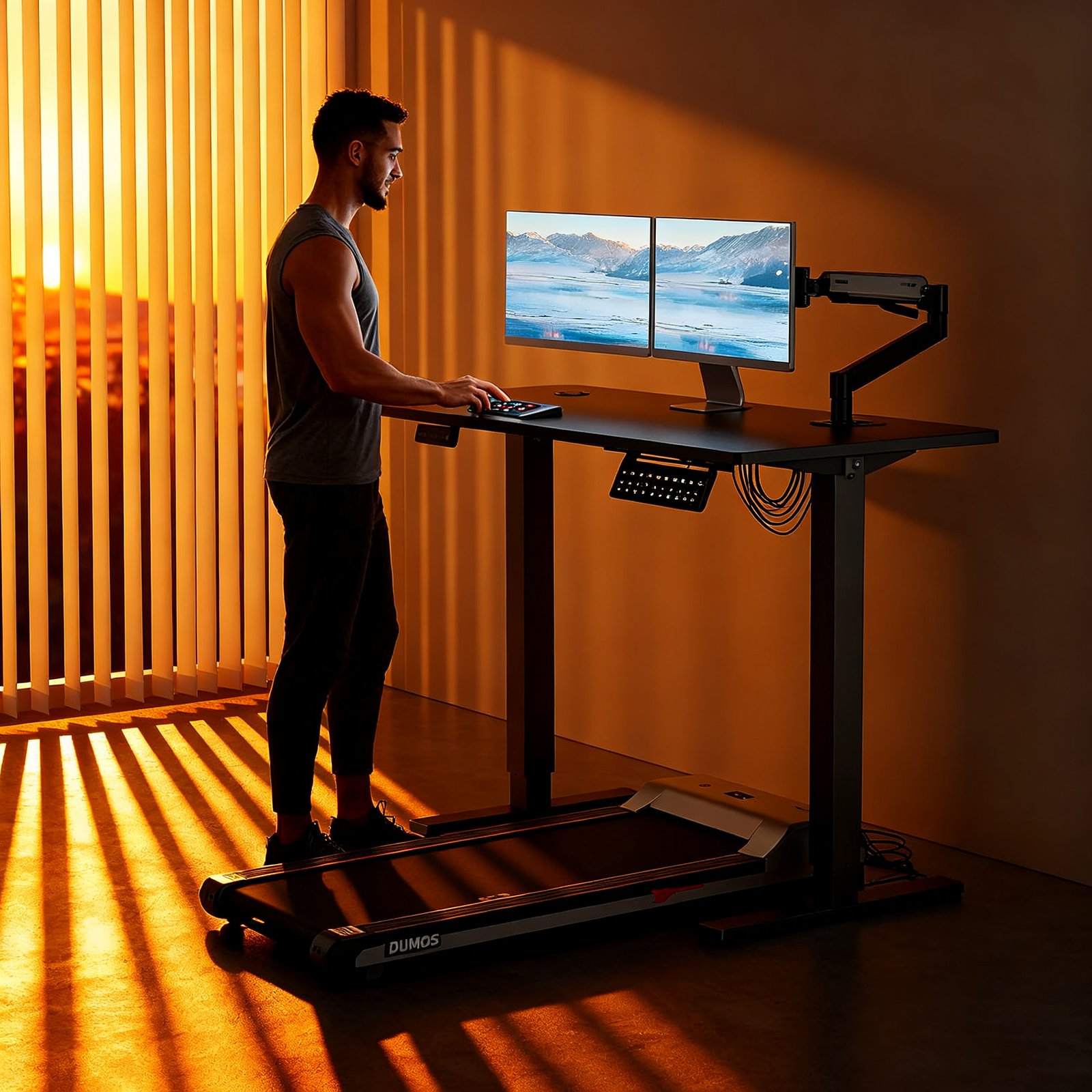 electric standing desk in action