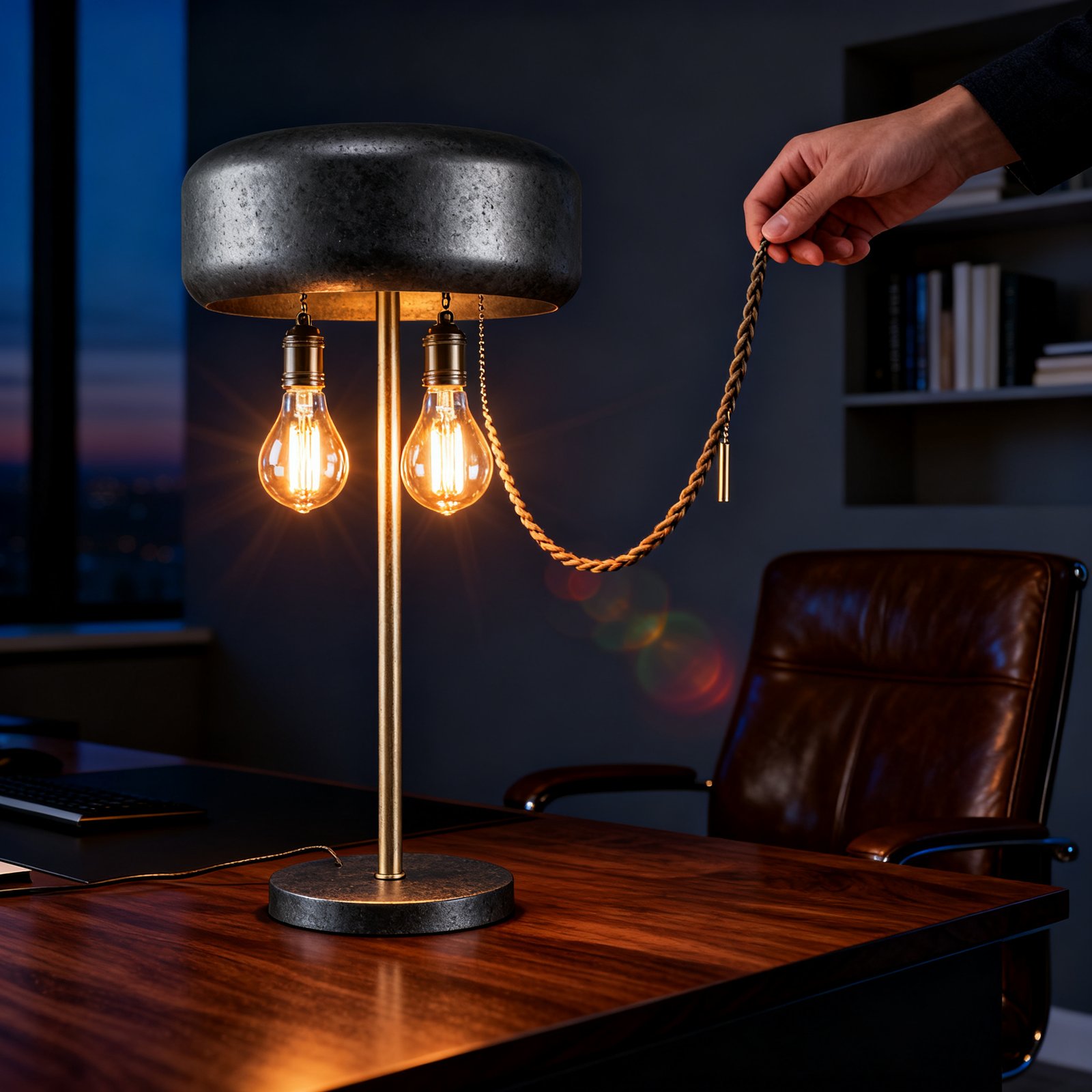 table lamp placed on a nightstand in a bedroom setting